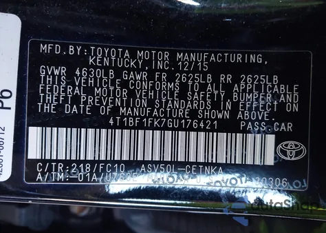 2016 Toyota Camry Le from USA, damaged, VIN 4T1BF1FK7GU176421